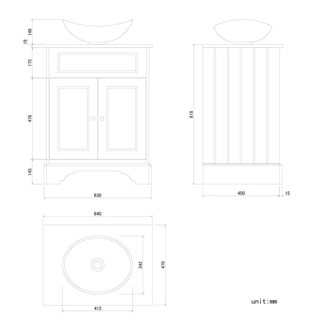 Lucia Chalk White Vanity With Oak Effect Top & Oval Counter Top Basin 640mm