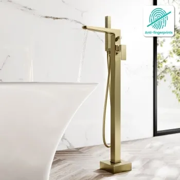 Ribble Brushed Brass Freestanding Bath Shower Mixer Tap