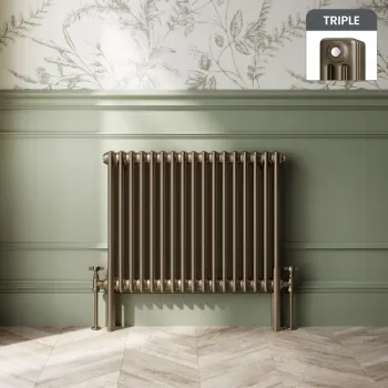 Athens Antique Gold Triple Column Horizontal Traditional Radiator 600x785mm