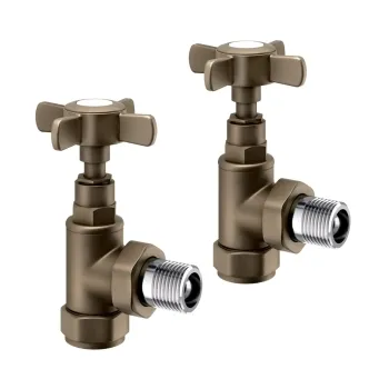 Antique Gold Angled Traditional Manual Radiator Valves (Pair) Standard 15mm