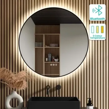 Mollie Black Framed Round Backlit LED Mirror With BLUETOOTH Speaker 800mm