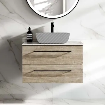 Elba Dawn Oak Wall Hung Drawer 800mm Excludes Counter Top Basin - Black Accents