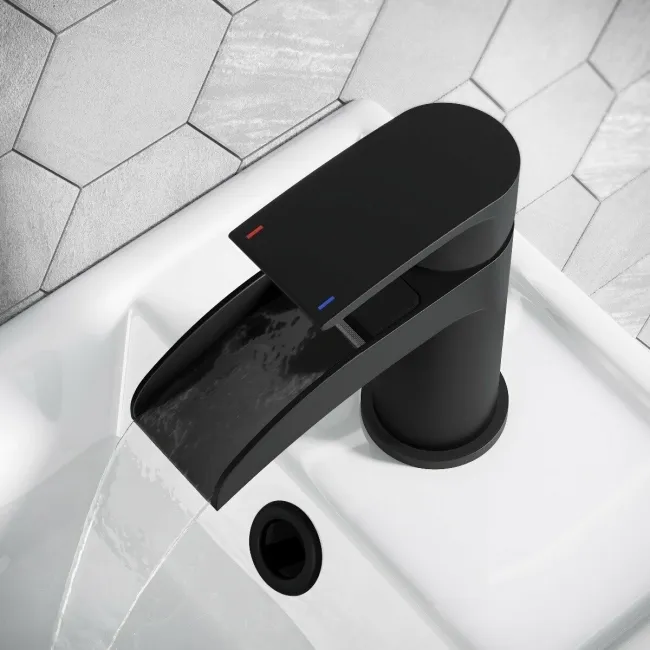 Eden Matt Black Waterfall Cloakroom Basin Mixer Tap