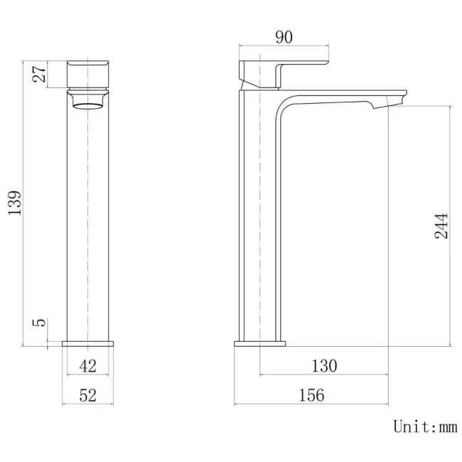 Mersey Matt Black High Rise Basin Mixer Tap