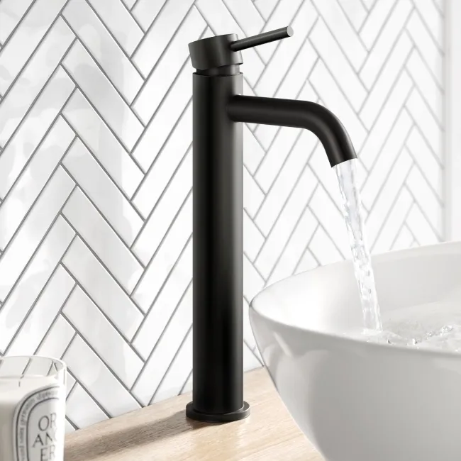 Selma Matt Black High Rise Basin Mixer Tap