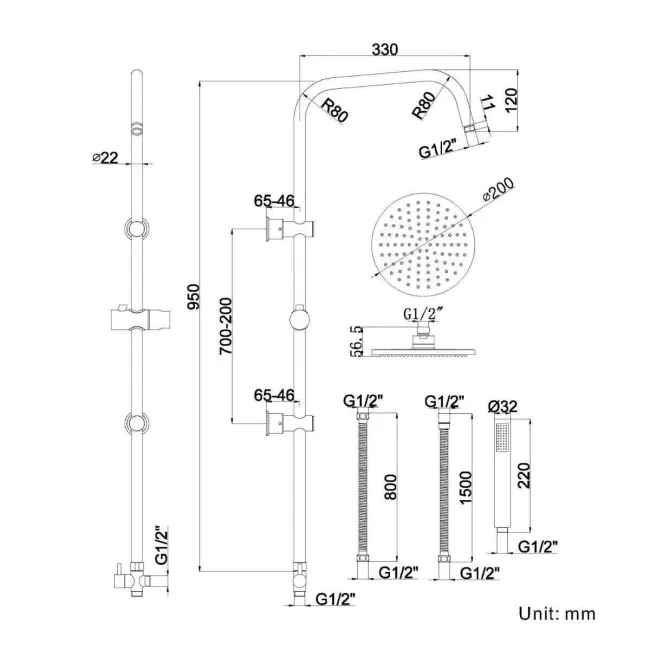 Lismore Round Chrome Shower Riser Kit
