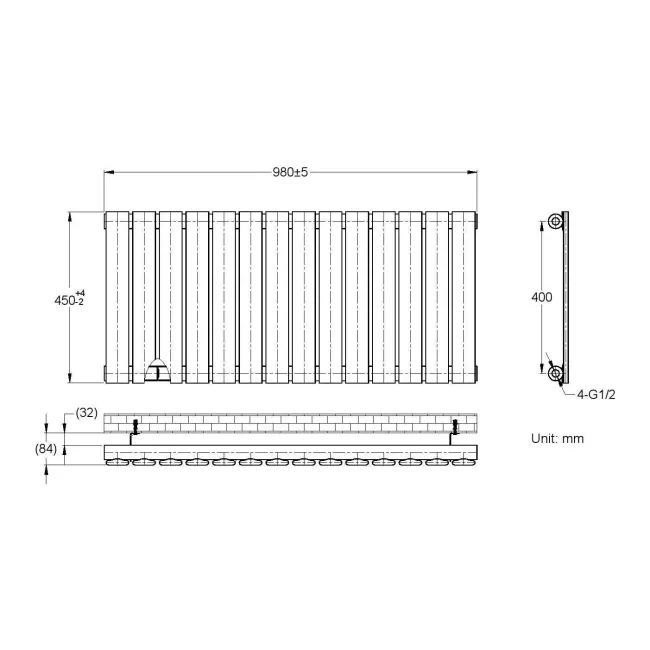 Faro White Single Flat Panel Horizontal Radiator 450x980mm