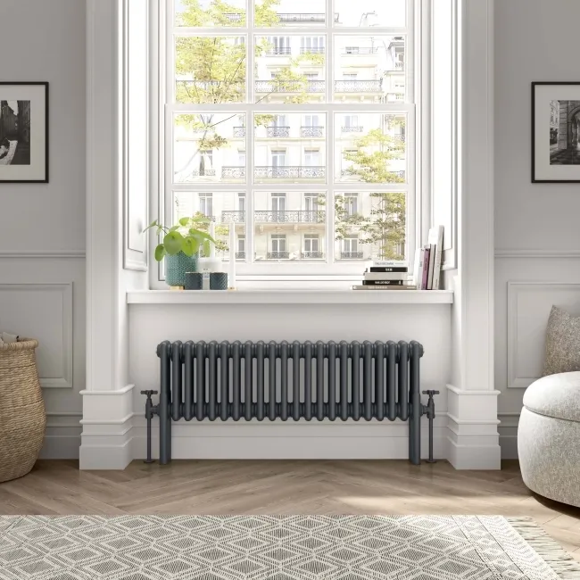 Athens Anthracite Triple Column Horizontal Traditional Radiator 300x1010mm