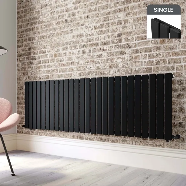 Faro Matt Black Single Flat Panel Horizontal Radiator 600x1820mm