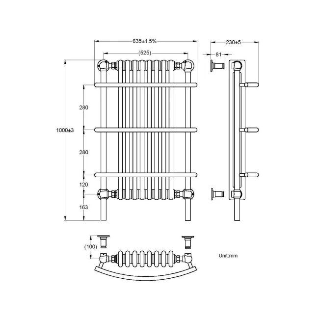 Gibraltar Wall Hung Extra Large White Traditional Heated Towel Radiator (With Overhanging Rail)