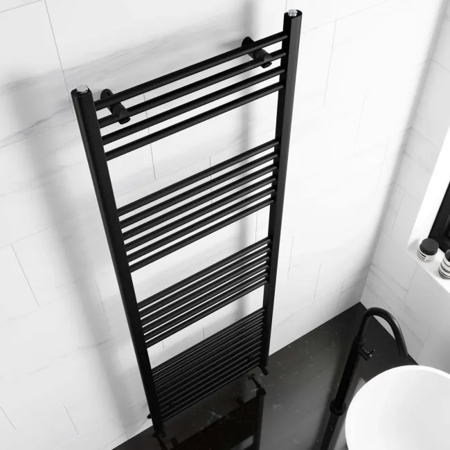 Barcelona Matt Black Straight Heated Towel Rail 1800x600mm