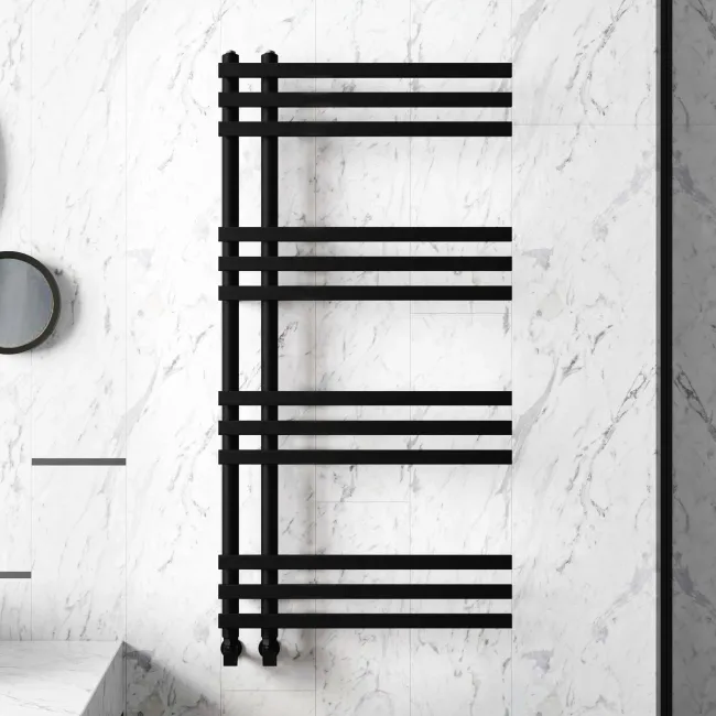 Madrid Matt Black Designer Heated Towel Rail 1200x600mm