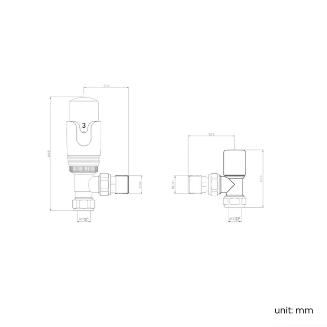 Antique Gold Thermostatic Angled Radiator Valve (Pair) Standard 15mm