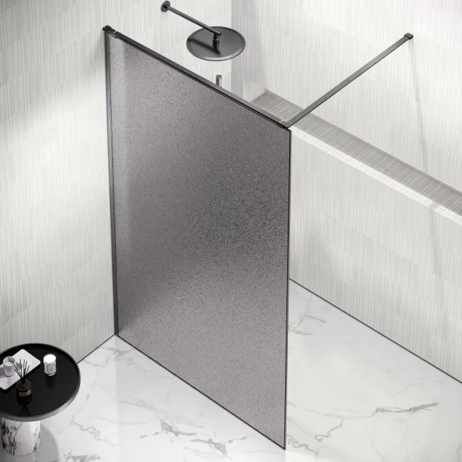 Lyon Gunmetal 8mm Laminated Wet Room Shower Glass Panel with Grey Frost Pattern 1200mm