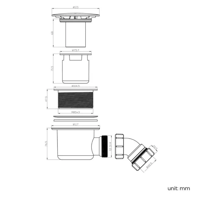 London Brushed Brass Standard 90mm Shower Tray Waste