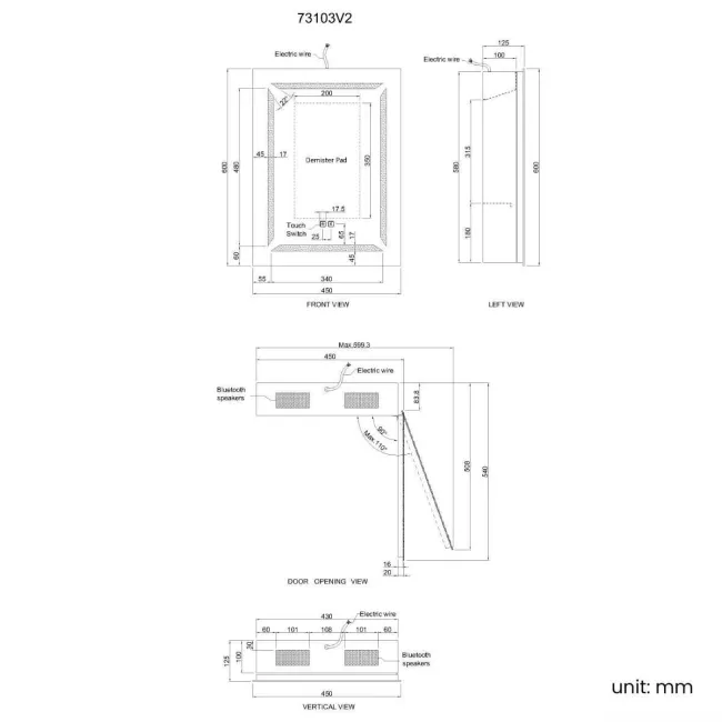 Haisley Illuminated LED Mirror Cabinet With BLUETOOTH Speaker 600x450mm