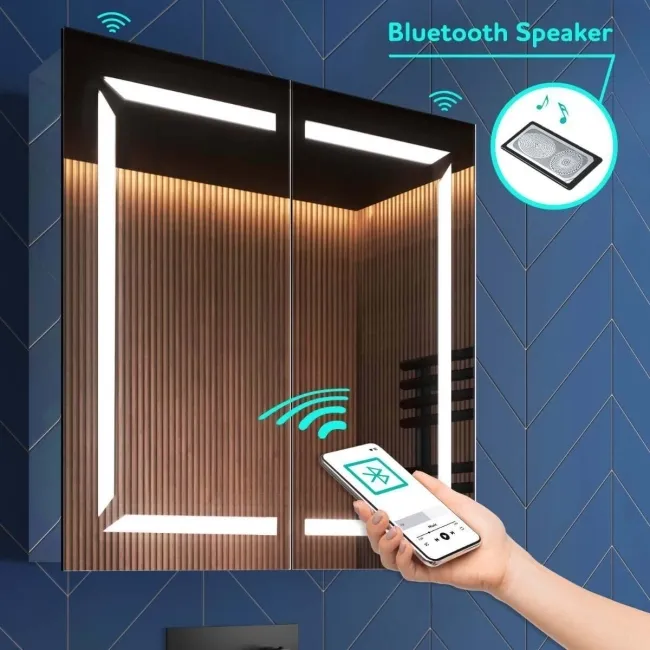 Haisley Illuminated LED Mirror Cabinet With BLUETOOTH Speaker 600x600mm