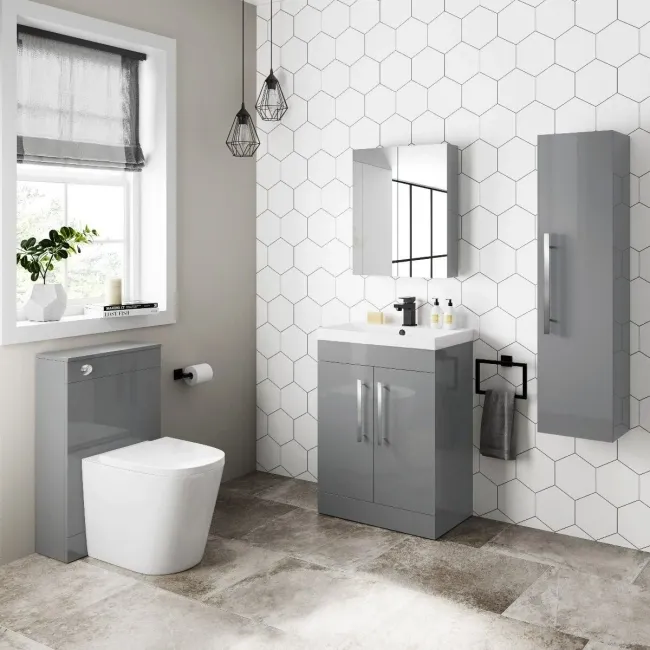 Stone Grey Mirror Cabinet 500mm