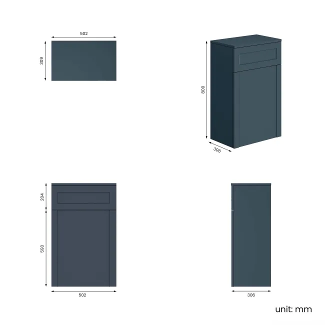 Capri Navy Blue Back To Wall Toilet Unit 500mm