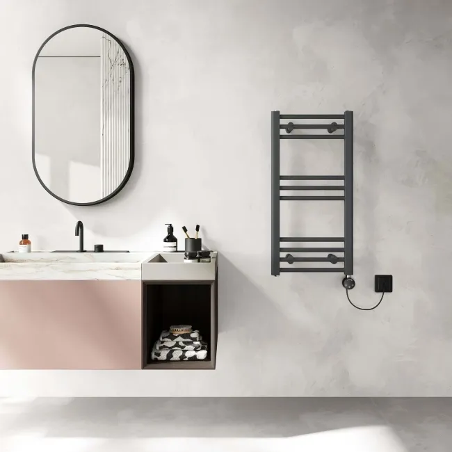 Barcelona Electric Anthracite Straight Heated Towel Rail 800x400mm