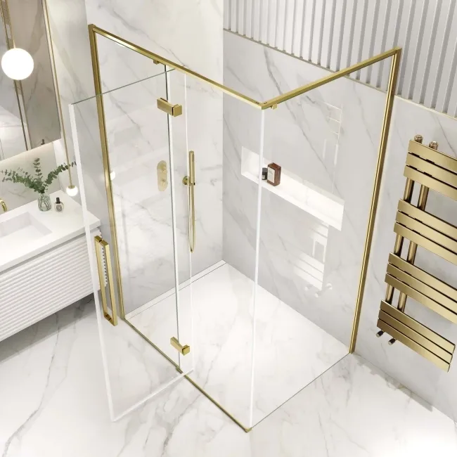 Helsinki Brushed Brass Premium Easy Clean 8mm Hinged Shower Enclosure 1200x900mm