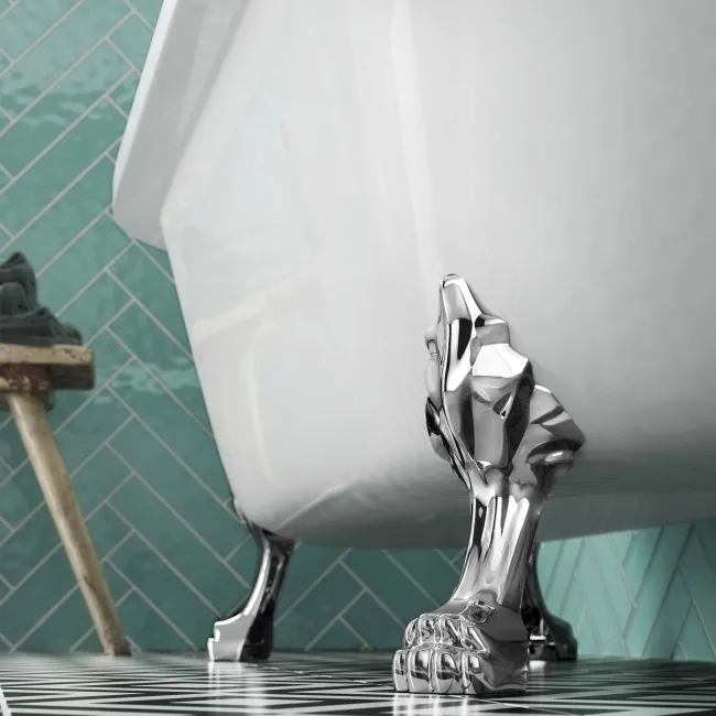 Harrow 1700mm Back To Wall Roll Top Bath - Chrome Claw Feet