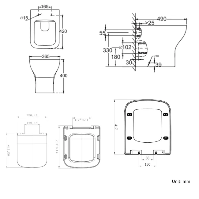 Atlanta Back To Wall Toilet With Soft Close Slim Seat