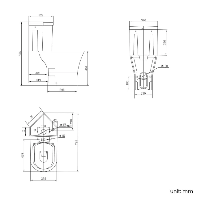 Orlando Rimless Comfort Height Close Coupled Corner Toilet With Soft Close Slim Seat