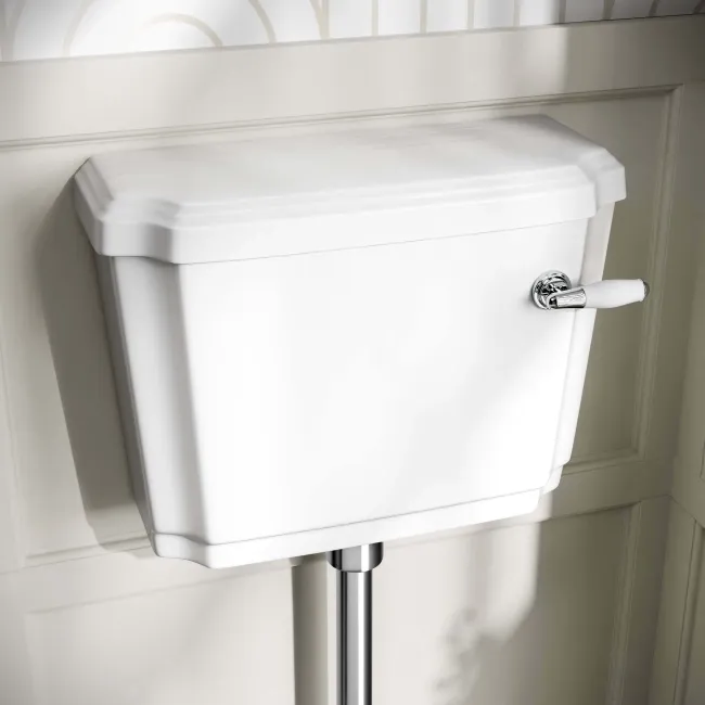 Hudson Traditional Low-Level Toilet With Inky Blue Seat & Pedestal Basin - Double Tap Hole