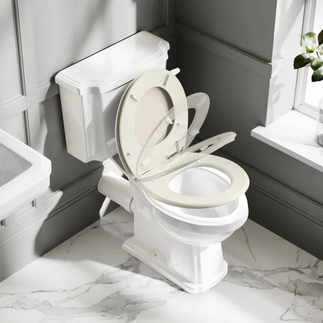 Hudson Traditional Toilet With Chalk White Seat & Pedestal Basin Set - Double Tap Hole
