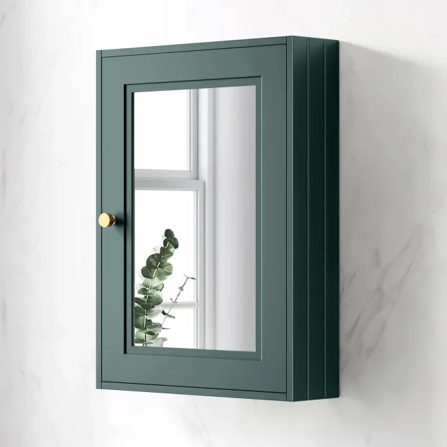Midnight Green Mirror Cabinet 700x500mm - Brushed Brass Accents