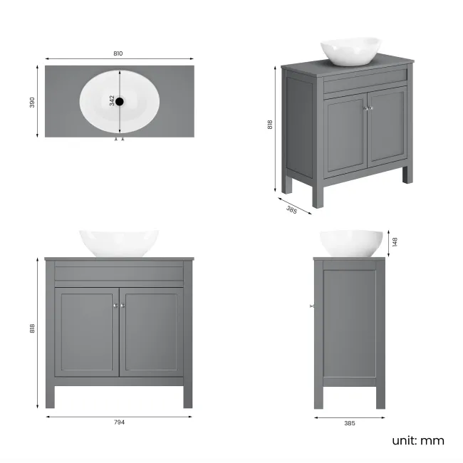Bermuda Dove Grey Vanity With Oval Counter Top Basin 800mm