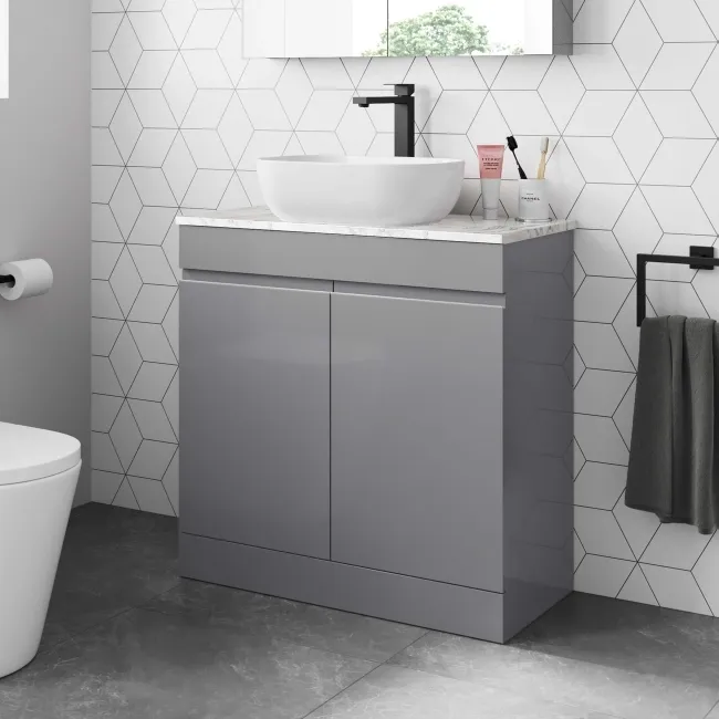 Trent Stone Grey Vanity with Marble Top & Curved Counter Top Basin 800mm