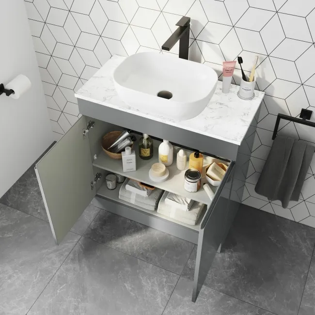 Trent Stone Grey Vanity with Marble Top & Curved Counter Top Basin 800mm
