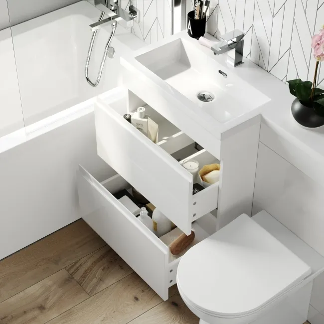Trent Gloss White Combination Basin Drawer and Aruba Toilet 1100mm - Left Handed