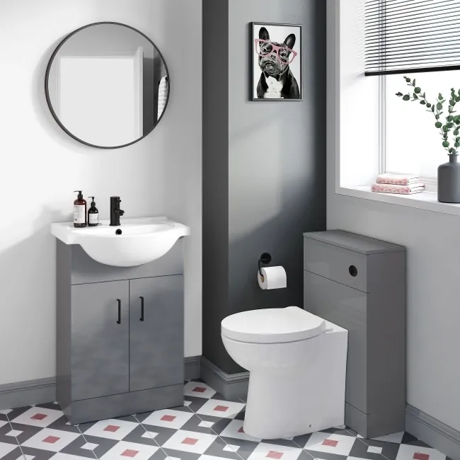 Quartz Stone Grey Vanity with Semi Recessed Basin 550mm - Black Accents