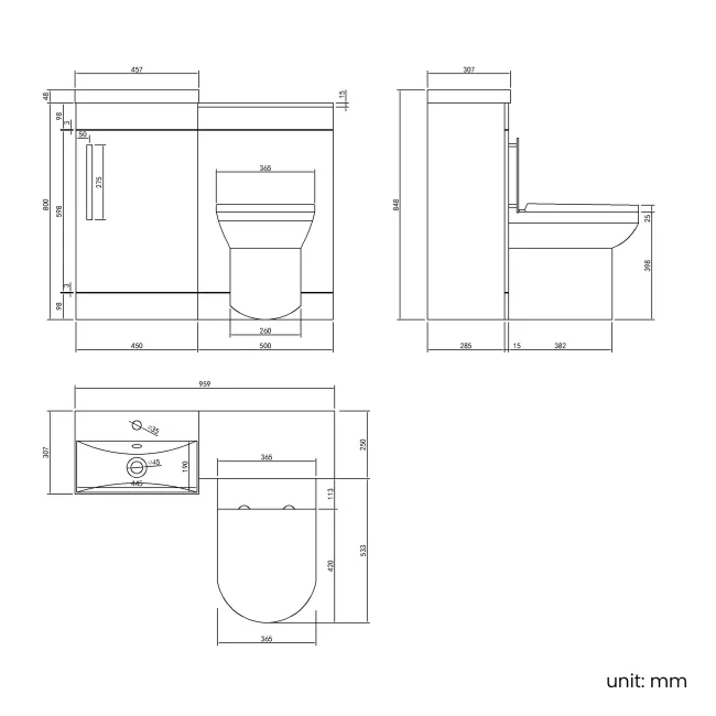 Avon Stone Grey Combination Vanity Basin and Miami Toilet 950mm