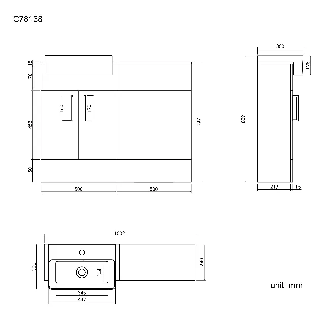 Harper Stone Grey Basin Vanity and Back To Wall Toilet Unit 1000mm - Black Accents