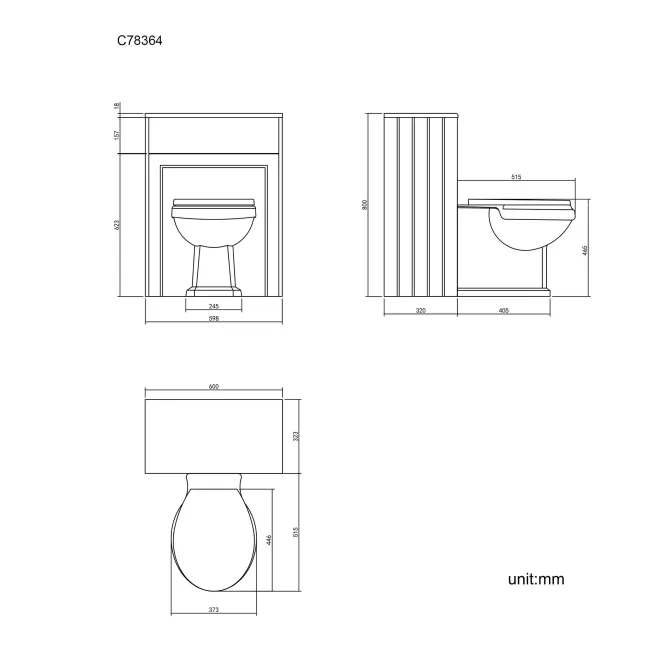 Traditional Graphite Grey Back To Wall Unit and Hudson Toilet with Wooden Seat