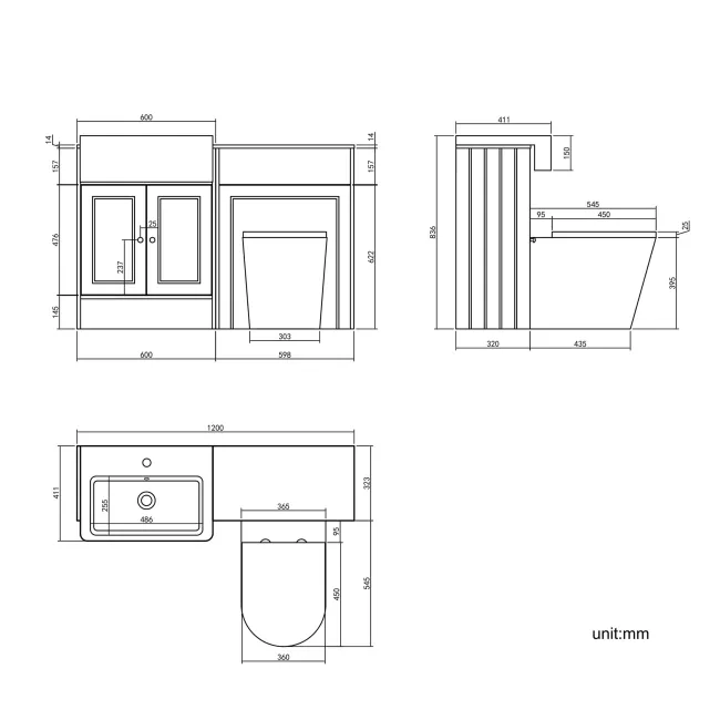 Monaco Midnight Green Combination Vanity Basin with Marble Top & Boston Toilet 1200mm