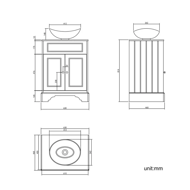 Lucia Graphite Grey Vanity with Marble Top & Oval Counter Top Basin 640mm - Brushed Brass Accents