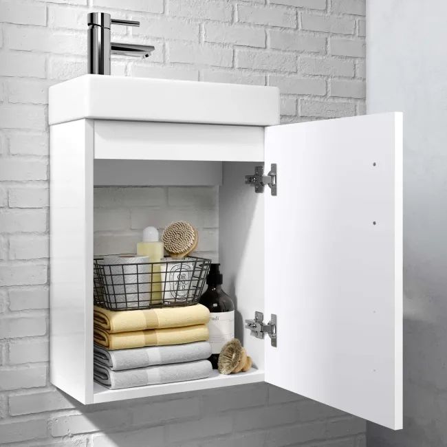 Quartz Gloss White Cloakroom Wall Hung Basin Vanity 400mm