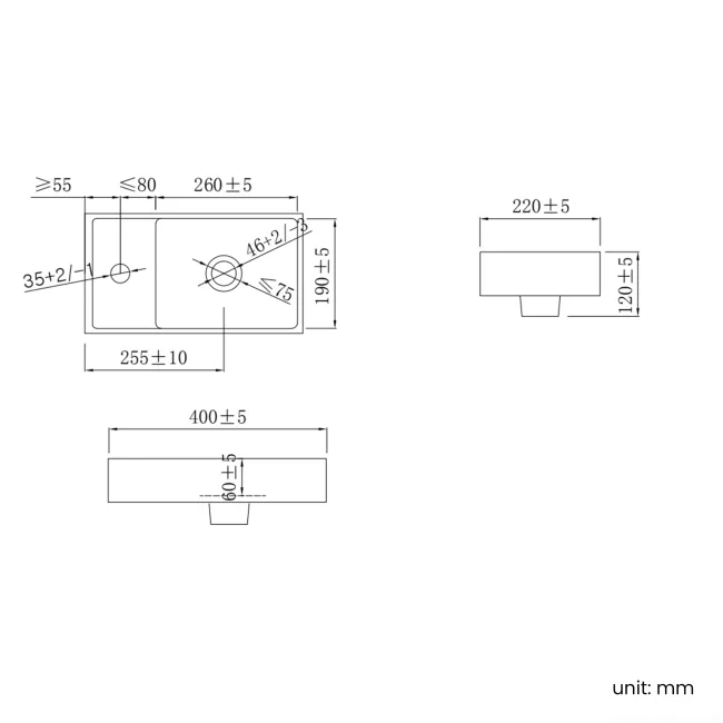 Quartz Gloss White Cloakroom Wall Hung Basin Vanity 400mm
