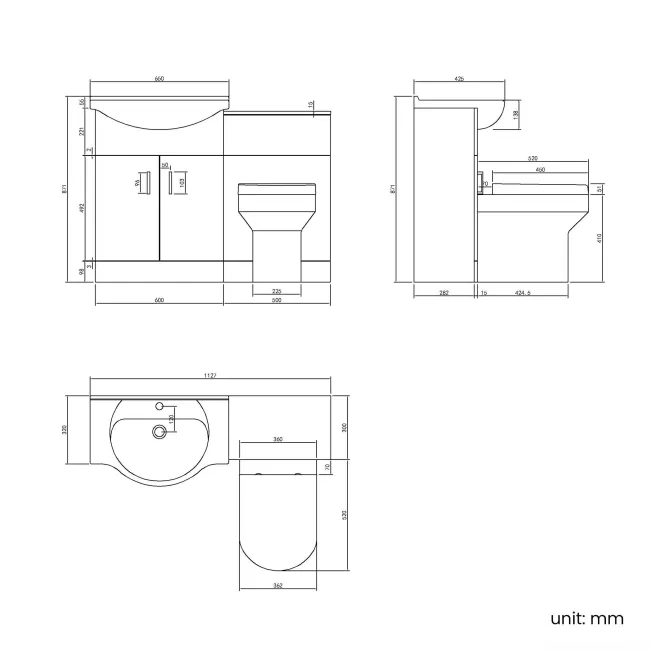 Quartz Gloss White Combination Vanity Basin and Denver Toilet 1150mm