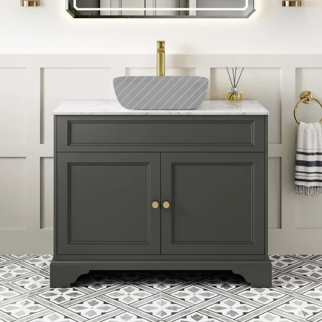 Lucia Graphite Grey Cabinet with Marble Top 1030mm (Excludes Counter Top Basin) - Brushed Brass Accents
