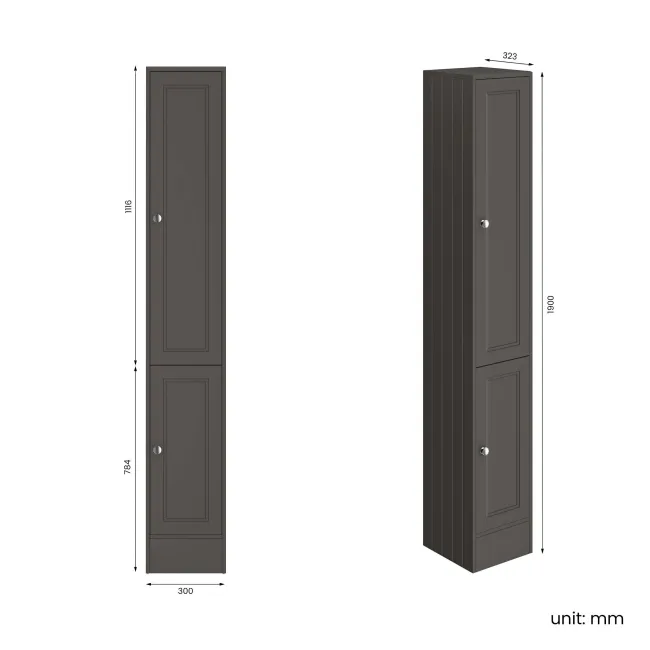Monaco Graphite Grey Floor Standing Tall Cabinet Unit 1900x300mm