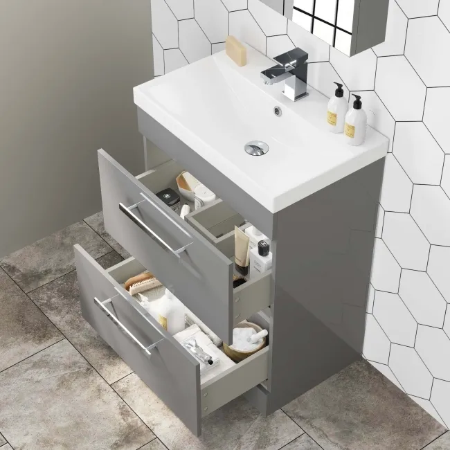 Avon Stone Grey Basin Drawer Vanity 600mm and Toilet Set