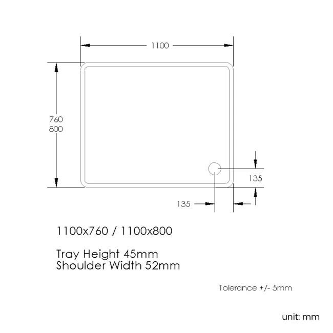 London Rectangular Stone Shower Tray 1100x800mm