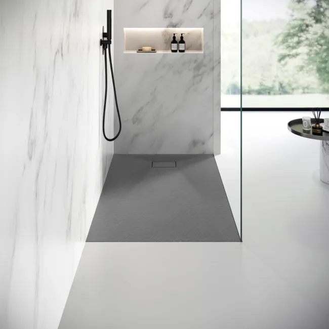 Berlin Rectangular Dark Grey Slate Effect SMC Composite Shower Tray 1500x700mm