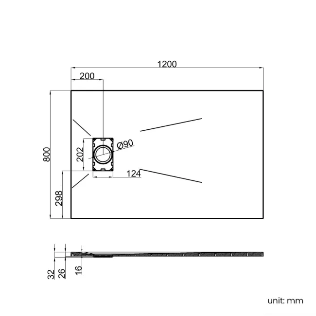 Berlin Rectangular Dark Grey Slate Effect SMC Composite Shower Tray 1200x800mm
